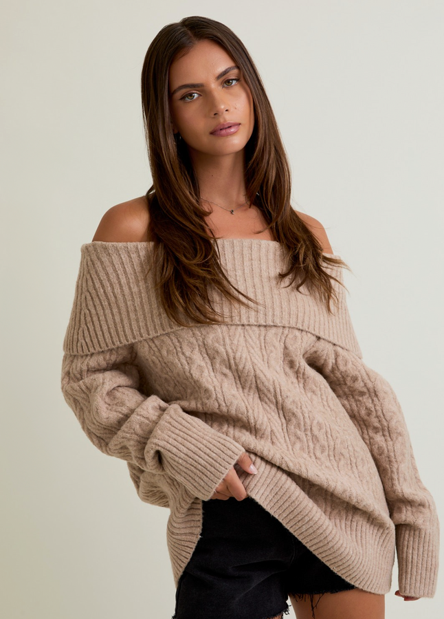 Off Shoulder Cable Sweater Top