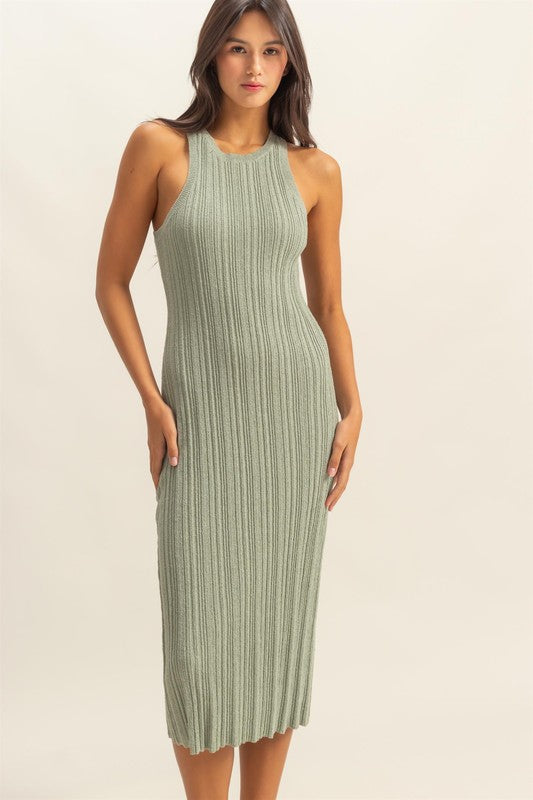 Round Neck Bodycon Ribbed Knit Dress