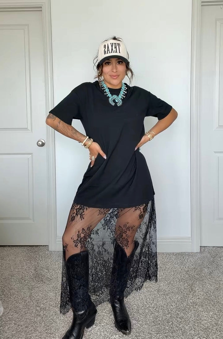 Midnight Lace Illusion Maxi Dress