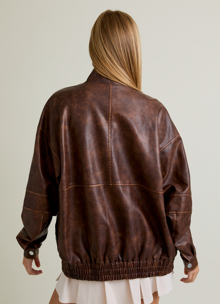 Faux Leather Oversize Bomber Jacket