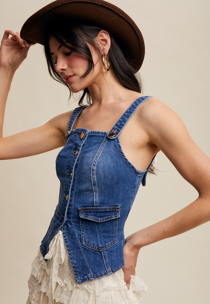Denim Button-Up Corset Vest