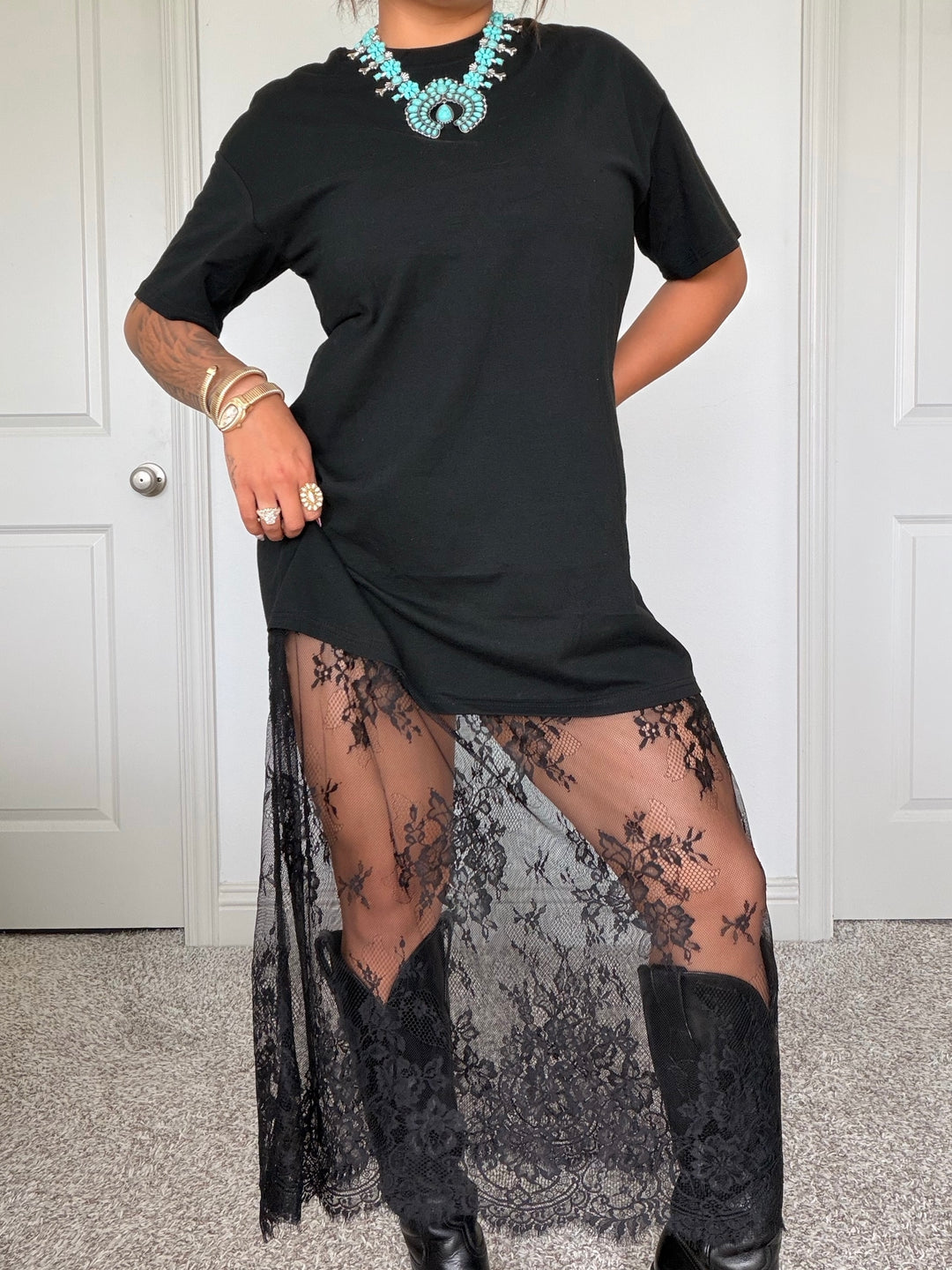 Midnight Lace Illusion Maxi Dress