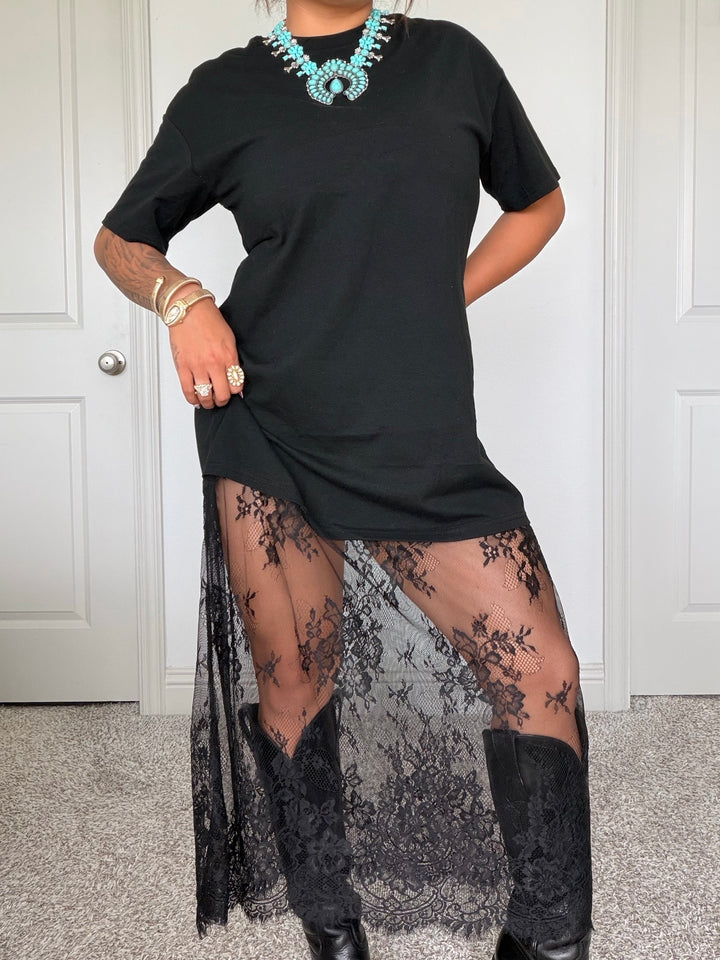 Midnight Lace Illusion Maxi Dress