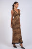 Leopard Print V-neck Black Lace Long Midi Dress