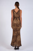 Leopard Print V-neck Black Lace Long Midi Dress