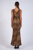 Leopard Print V-neck Black Lace Long Midi Dress