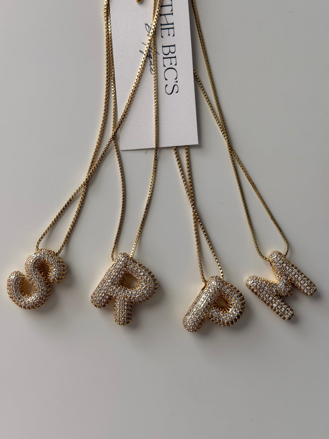Initial Pave Rhinestone Bubble Balloon Necklace
