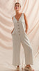 Button Front Stripe Linen Blend Jumpsuit Overalls