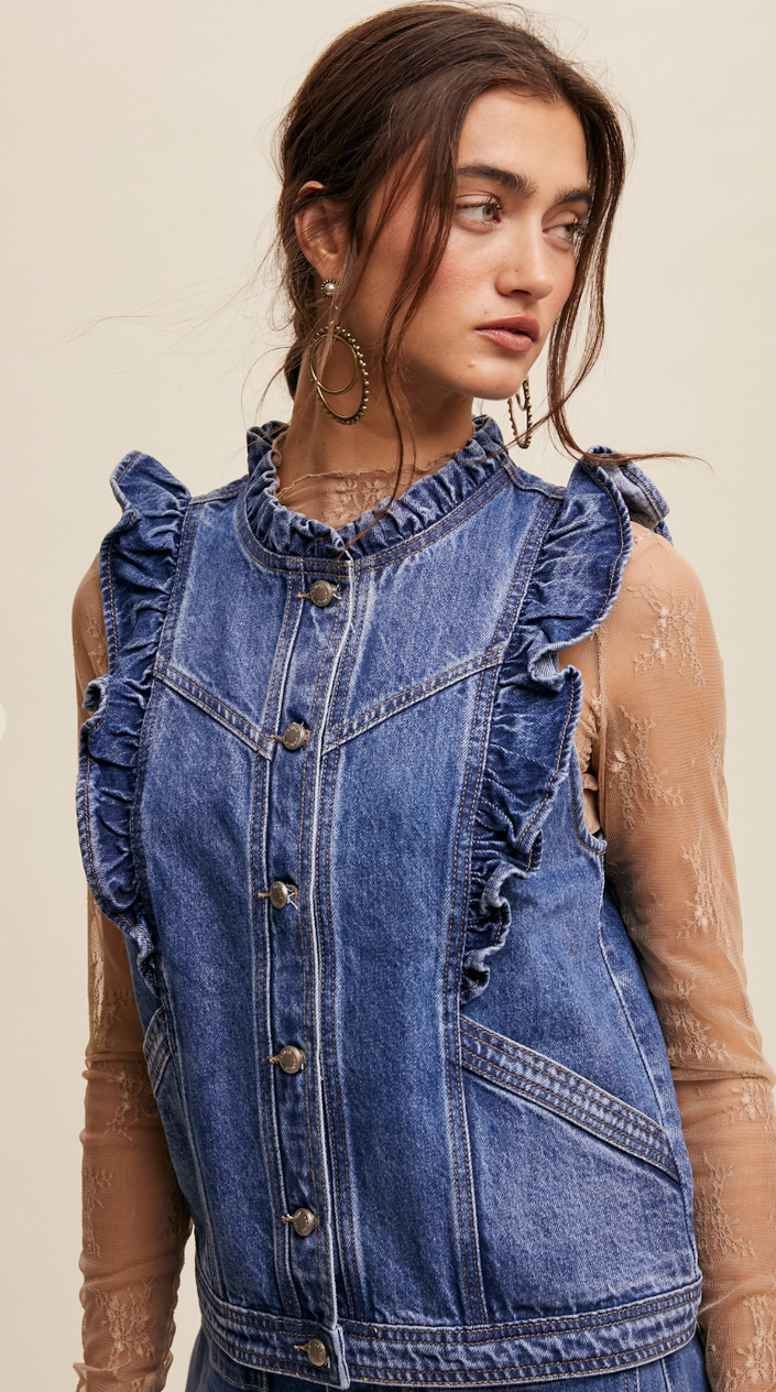 Denim Ruffle Vest