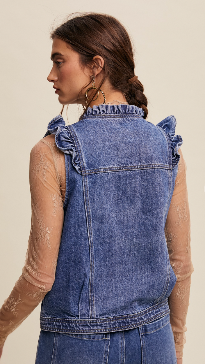 Denim Ruffle Vest