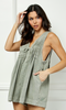 Front Pleated V Neck Sleeveless Denim Romper
