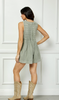 Front Pleated V Neck Sleeveless Denim Romper