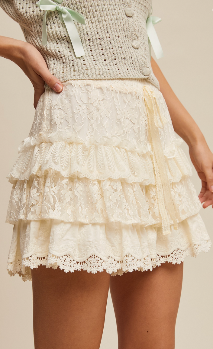 Lace Tiered Shorts with Ruffle Details