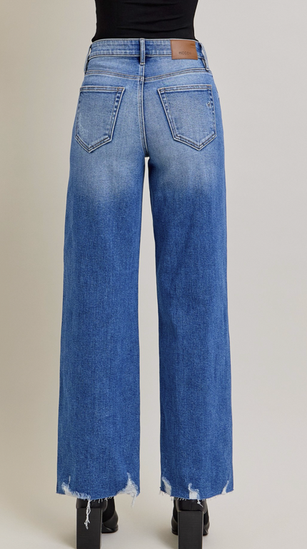 Medium Dark Distressed Stretch Dad Jean