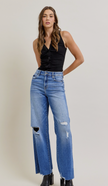 Medium Dark Distressed Stretch Dad Jean