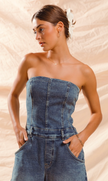 Strapless Barrel Denim Jumpsuit