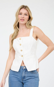 Square Neck Sleeveless Button Down Blouse
