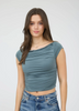Forest Green Ruched Front Short Sleeve Knit Crop Top