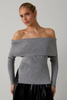 Off Shoulder Long Sleeve Ribbed Top