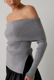 Off Shoulder Long Sleeve Ribbed Top