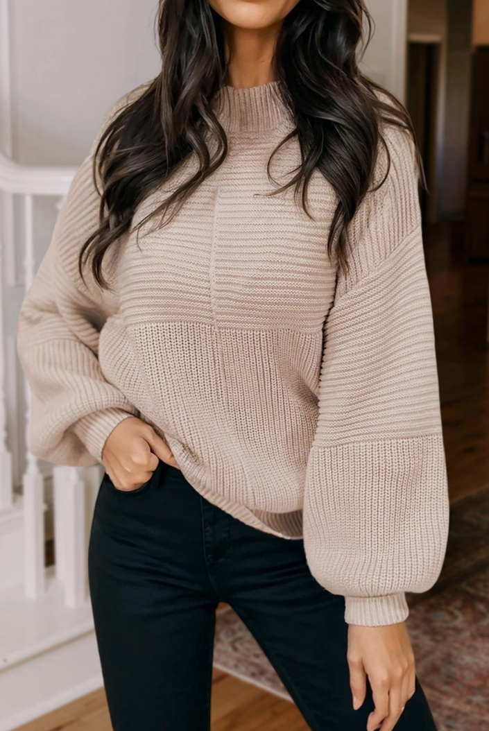 Texture Knitted Puff Sleeve Sweater