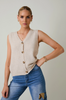 Sleeveless V-Neck Button Down Sweater Top