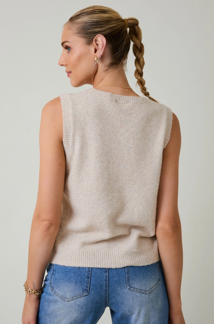 Sleeveless V-Neck Button Down Sweater Top