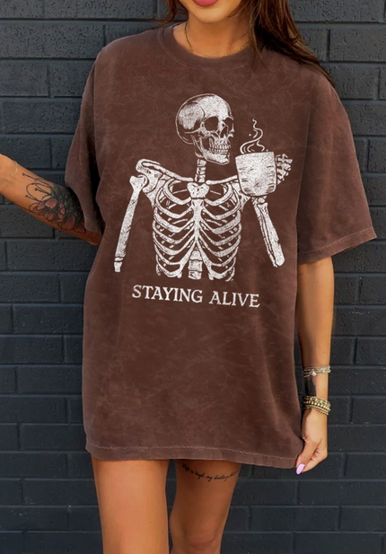 Staying Alive Oversized Mineral Graphic Tee