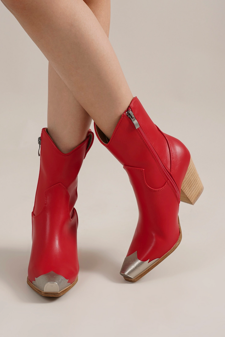 Red Western Toe Cap Ankle Boots