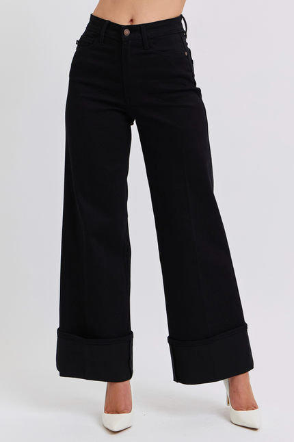 High Waisted Retro Wide Cuffed Leg