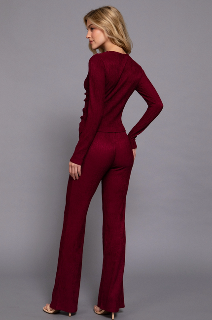 Long Sleeve Draped Top & Waist Band Flare Pants Set