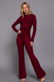 Long Sleeve Draped Top & Waist Band Flare Pants Set
