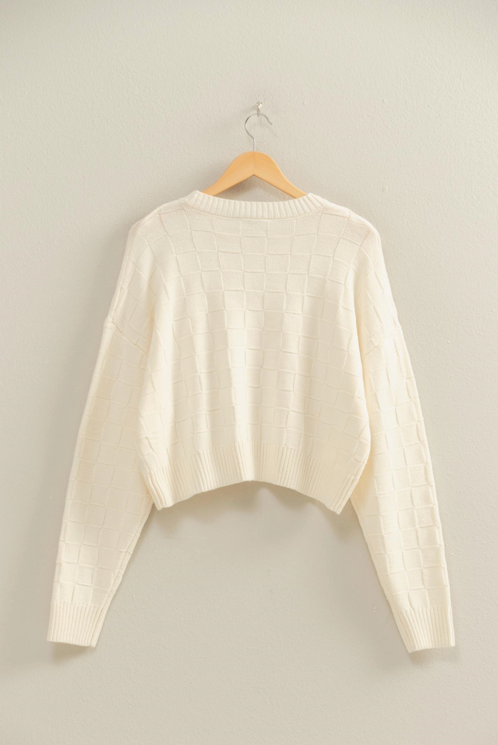 Long Sleeve Square Texture Sweater