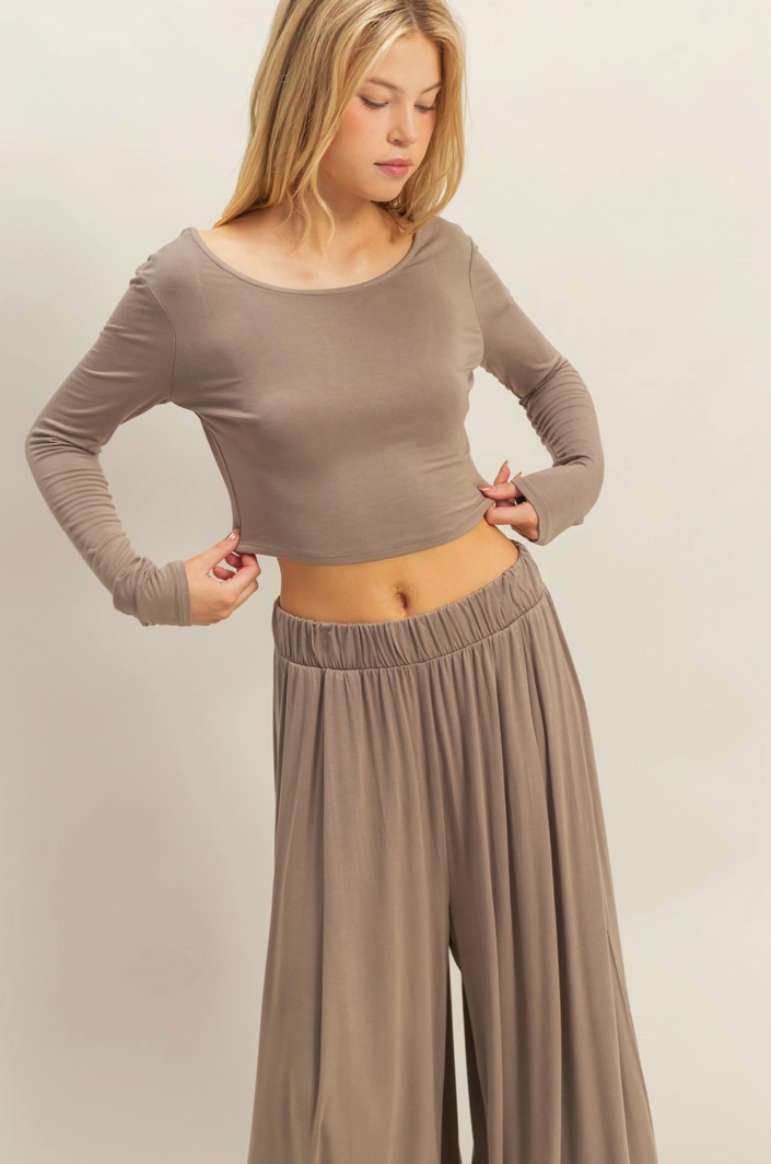 Long-Sleeve Crop Top and Maxi Pants Set