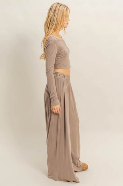 Long-Sleeve Crop Top and Maxi Pants Set