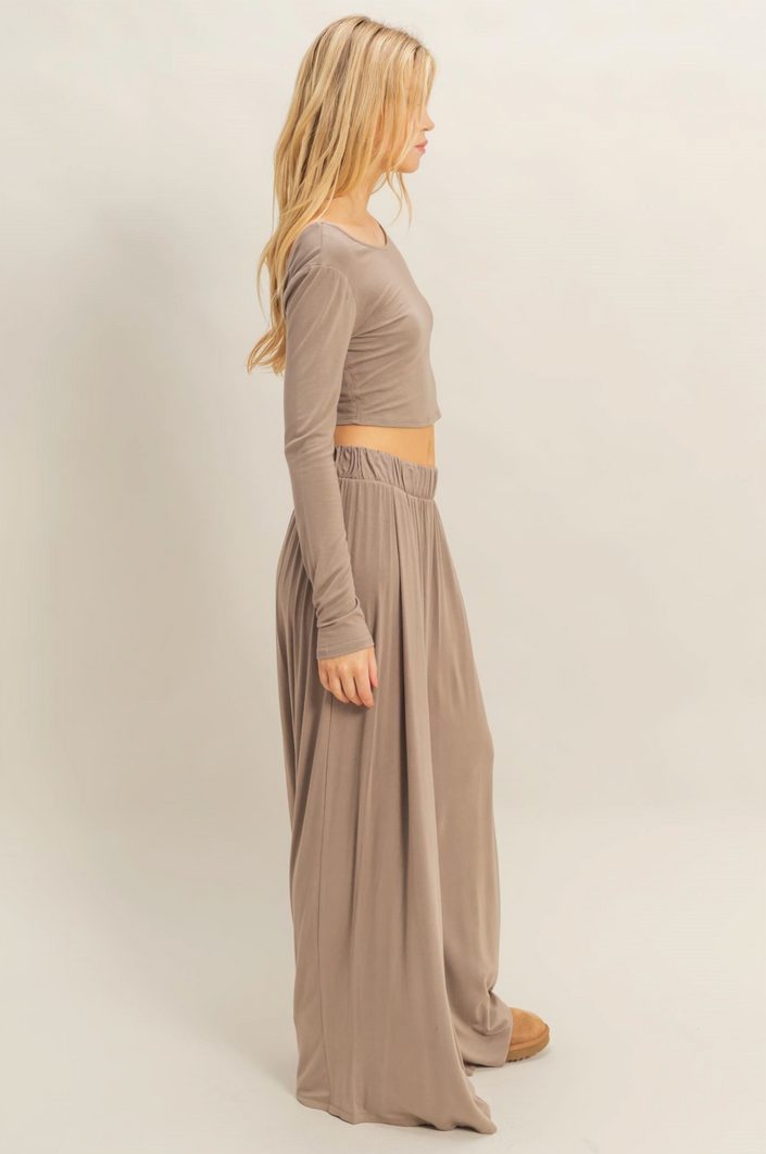 Long-Sleeve Crop Top and Maxi Pants Set
