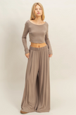 Long-Sleeve Crop Top and Maxi Pants Set