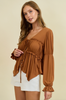 Modal Jersey Shirring Peasant Top with Tie Front