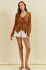 Modal Jersey Shirring Peasant Top with Tie Front