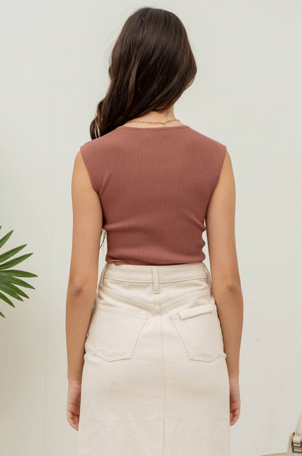 Scoop Sweetheart Neck Rib Knit Top
