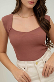 Scoop Sweetheart Neck Rib Knit Top
