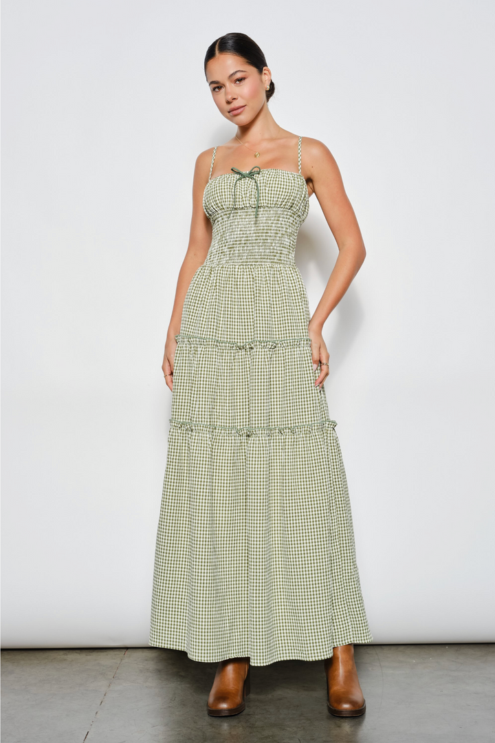 Olive Grove Gingham Maxi Dress