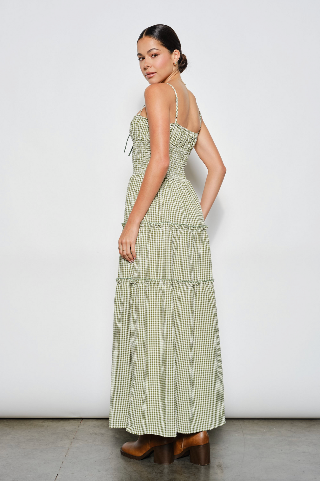 Olive Grove Gingham Maxi Dress