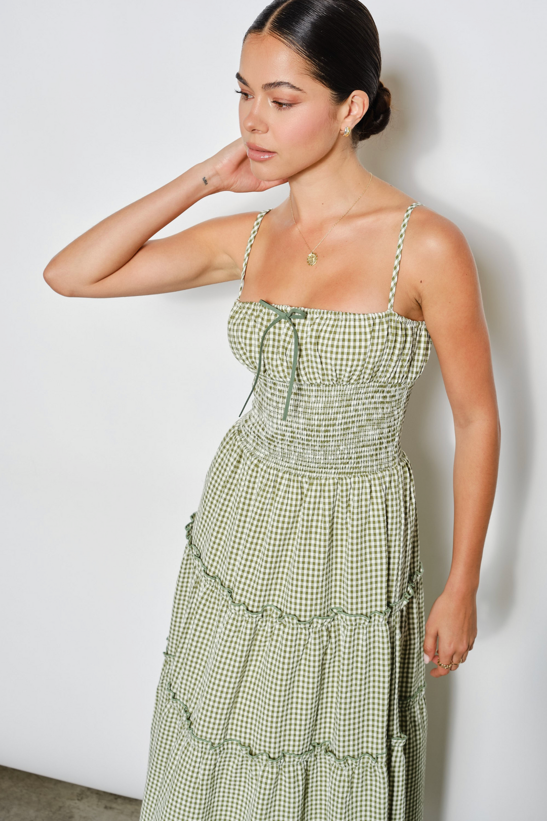 Olive Grove Gingham Maxi Dress