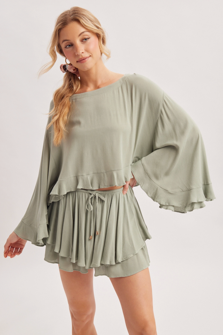 Sage Breeze Flutter Top