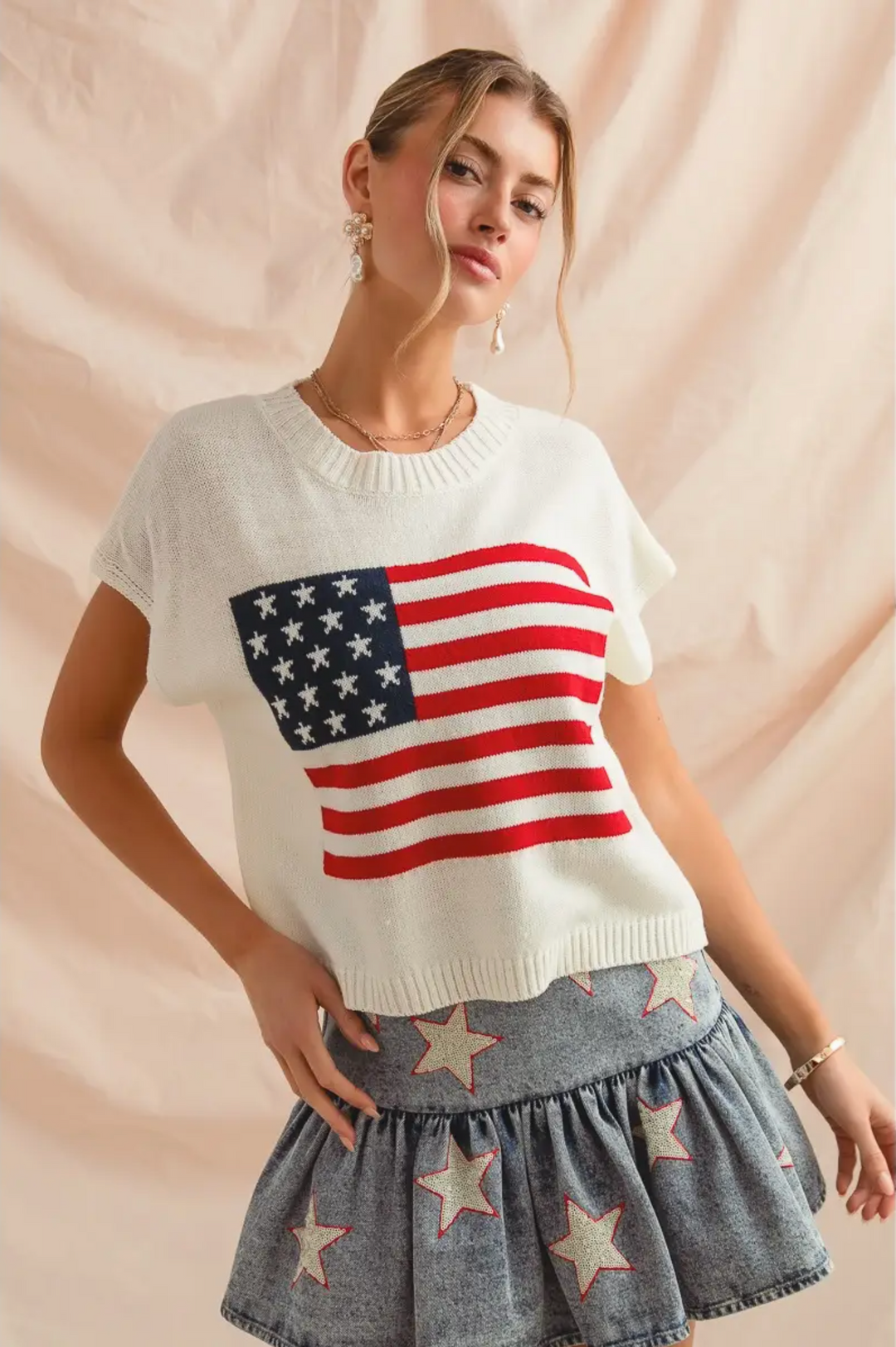 USA Flag Knit Top