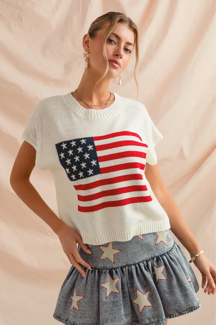USA Flag Knit Top