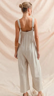 Button Front Stripe Linen Blend Jumpsuit Overalls