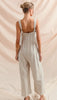 Button Front Stripe Linen Blend Jumpsuit Overalls