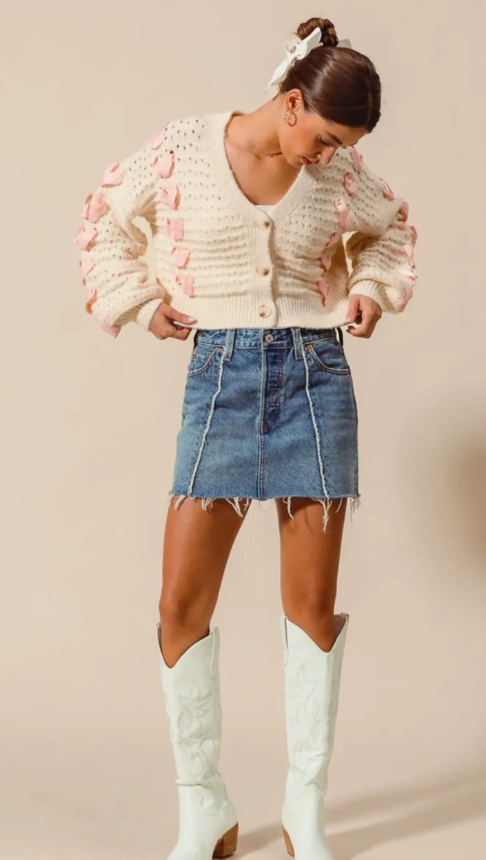 Denim Mini Skirt With Frayed Hem